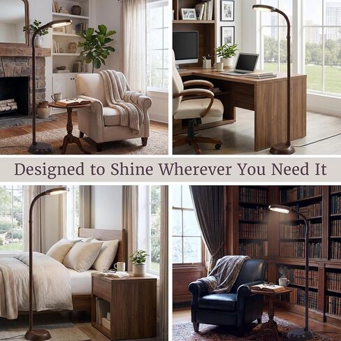 Lavish Home 72-1438 Full Spectrum Natural Sunlight Floor Lamp with Bendable Neck-Reading, Craft, Studying, and Esthetician Light, 62.5", Brown in Kuwait