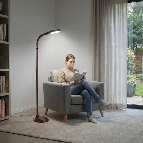 Lavish Home 72-1438 Full Spectrum Natural Sunlight Floor Lamp with Bendable Neck-Reading, Craft, Studying, and Esthetician Light, 62.5", Brown in Kuwait
