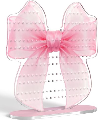 NiHome Pink Bow Acrylic Earring Holder Stand – 202 Holes Organizer for 80-101 Pairs, Jewelry Display Rack with Printed Bow Design, Preppy Room Decor, Bow Decor, Anti-Slip Pads & Glue Accessories in Saudi Arabia