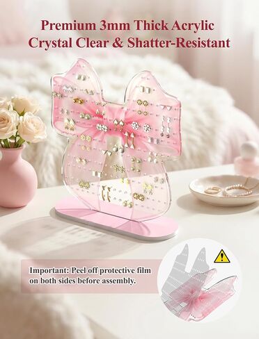 NiHome Pink Bow Acrylic Earring Holder Stand – 202 Holes Organizer for 80-101 Pairs, Jewelry Display Rack with Printed Bow Design, Preppy Room Decor, Bow Decor, Anti-Slip Pads & Glue Accessories in Saudi Arabia