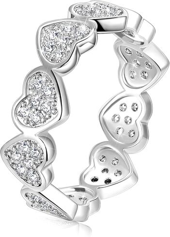 Classic Silver Heart Love Rings with Cubic Zirconia, Hypoallergenic Irregularly Arranged Halo Ring Promise Ring for Women and Men in Kuwait