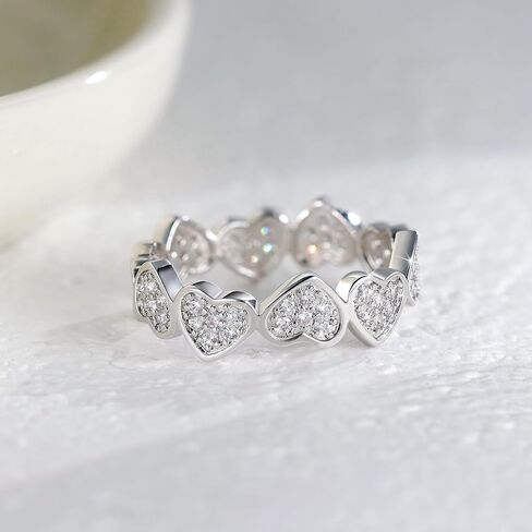 Classic Silver Heart Love Rings with Cubic Zirconia, Hypoallergenic Irregularly Arranged Halo Ring Promise Ring for Women and Men in Kuwait