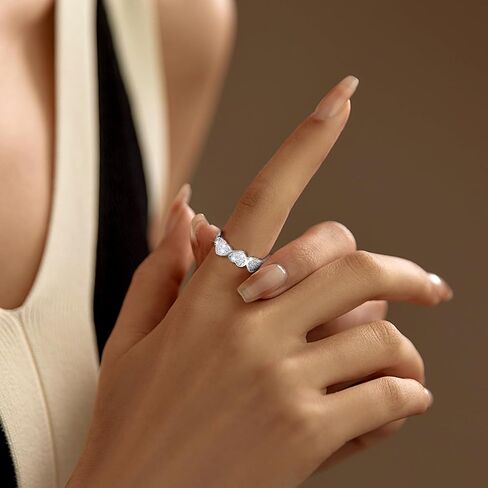 Classic Silver Heart Love Rings with Cubic Zirconia, Hypoallergenic Irregularly Arranged Halo Ring Promise Ring for Women and Men in Kuwait