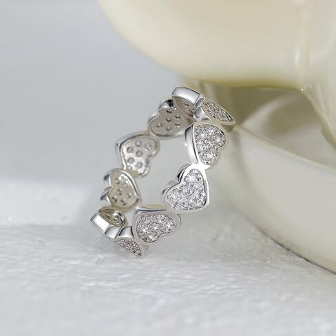Classic Silver Heart Love Rings with Cubic Zirconia, Hypoallergenic Irregularly Arranged Halo Ring Promise Ring for Women and Men in Kuwait