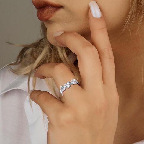 Classic Silver Heart Love Rings with Cubic Zirconia, Hypoallergenic Irregularly Arranged Halo Ring Promise Ring for Women and Men in Kuwait