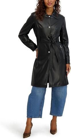 kensie Women's Outerwear Single Breasted Novelty Faux Leather Trench Coat in Saudi Arabia