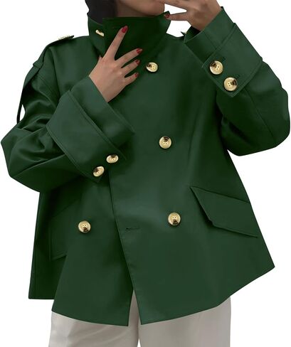 Cropped Trench Coat for Women Funnel Neck Jacket Double Breasted Short Coats Fall Casual Fashion Work Outerwear in Saudi Arabia