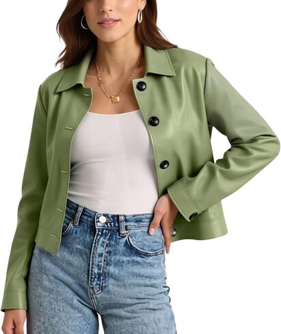 Women's Faux Leather Cropped Jackets Casual Lightweight Fall Fashion 2025 Winter Coats Outerwear Trendy Clothes in Kuwait