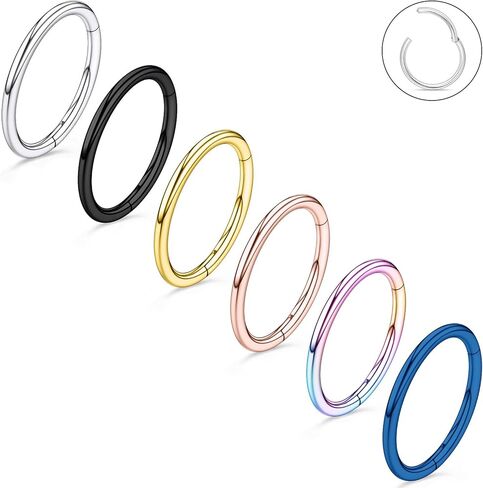 20/18/16/14G Hinged Clicker Septum Nose Rings Hoop Tragus Helix Cartilage Hoop Earrings for Women Men in Kuwait