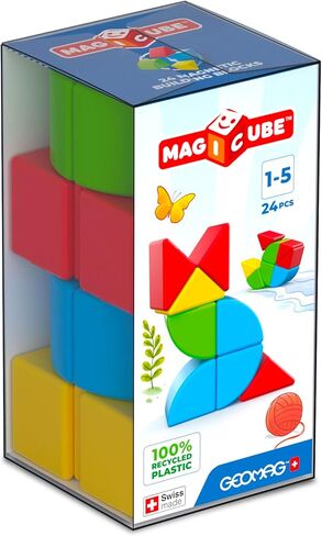 مجموعة الكتل المغناطيسية Geomag MagiCube المكونة من 24 قطعة للأطفال الصغار والأطفال من سن 1 إلى 5 سنوات | لعبة تعليمية سويسرية الصنع مصنوعة من البلاستيك المعاد تدويره بنسبة 100% | اللعب الإبداعي للتعليم المبكر in Kuwait