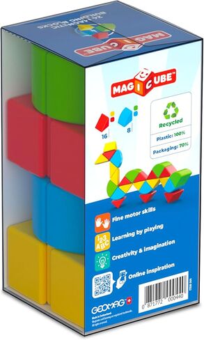 مجموعة الكتل المغناطيسية Geomag MagiCube المكونة من 24 قطعة للأطفال الصغار والأطفال من سن 1 إلى 5 سنوات | لعبة تعليمية سويسرية الصنع مصنوعة من البلاستيك المعاد تدويره بنسبة 100% | اللعب الإبداعي للتعليم المبكر in Kuwait