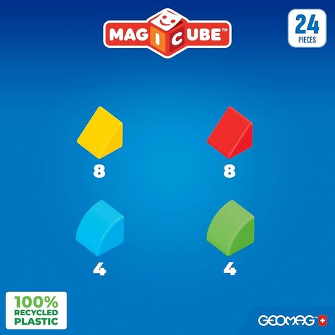 مجموعة الكتل المغناطيسية Geomag MagiCube المكونة من 24 قطعة للأطفال الصغار والأطفال من سن 1 إلى 5 سنوات | لعبة تعليمية سويسرية الصنع مصنوعة من البلاستيك المعاد تدويره بنسبة 100% | اللعب الإبداعي للتعليم المبكر in Kuwait