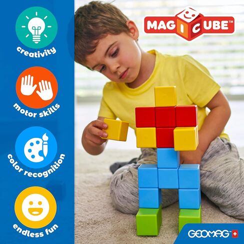 مجموعة الكتل المغناطيسية Geomag MagiCube المكونة من 24 قطعة للأطفال الصغار والأطفال من سن 1 إلى 5 سنوات | لعبة تعليمية سويسرية الصنع مصنوعة من البلاستيك المعاد تدويره بنسبة 100% | اللعب الإبداعي للتعليم المبكر in Kuwait