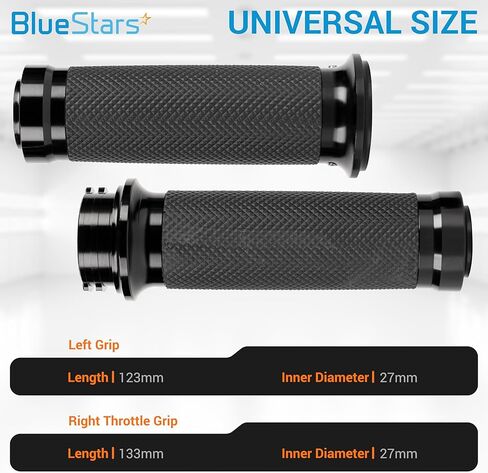 مقابض مقود الدراجة النارية BlueStars مقاس 1 بوصة 25 مم باللون الأسود، مطاط متين غير قابل للانزلاق، خانق كابل مناسب لنماذج Sportster 883 1200 Dyna Softail Touring in Saudi Arabia