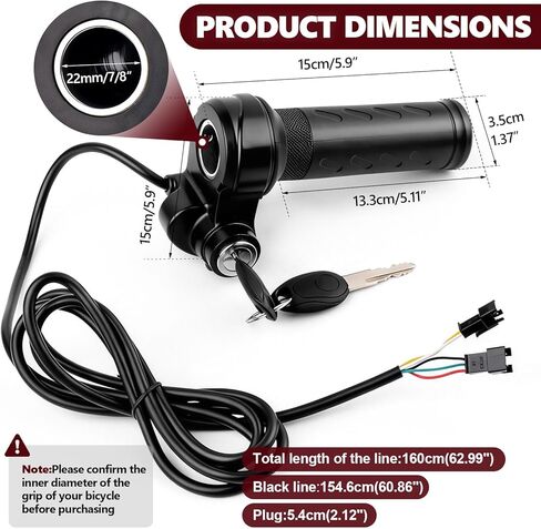 Ridstar Q20 Full Twist Throttle,3-Pin Plug and Play with 2 Keys,Universal Electric Bike Throttle Grip for Ridstar Q20/Q20Lite /Q20Pro/H20/H26 Pro/H20 Pro Most Ebikes,Motorcycles,Scooters in Kuwait