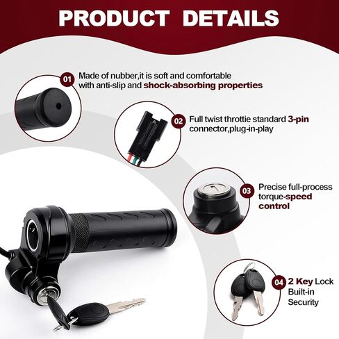 Ridstar Q20 Full Twist Throttle,3-Pin Plug and Play with 2 Keys,Universal Electric Bike Throttle Grip for Ridstar Q20/Q20Lite /Q20Pro/H20/H26 Pro/H20 Pro Most Ebikes,Motorcycles,Scooters in Kuwait