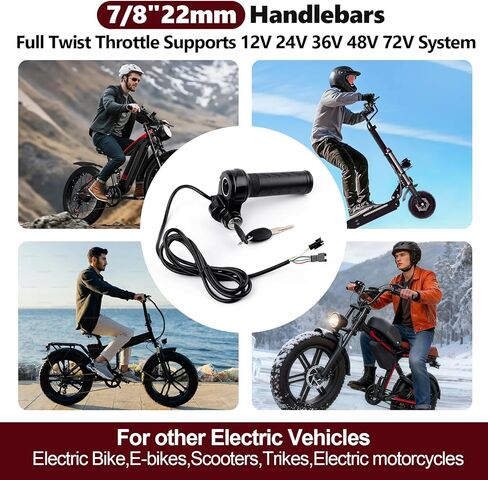 Ridstar Q20 Full Twist Throttle,3-Pin Plug and Play with 2 Keys,Universal Electric Bike Throttle Grip for Ridstar Q20/Q20Lite /Q20Pro/H20/H26 Pro/H20 Pro Most Ebikes,Motorcycles,Scooters in Kuwait