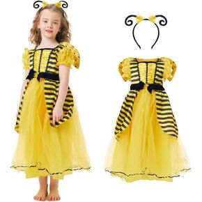 Bee Costume Kids Girls Funny Animal Costume Suit Yellow Princess Dress Headband Halloween Outfit Cosplay Fancy Dress in Saudi Arabia