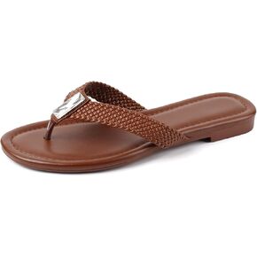 صنادل فليب فلوب مسطحة ثونغ للنساء صنادل الشاطئ سهلة الارتداء بمقدمة مستديرة، شباشب مريحة بكعب مسطح، أشرطة منسوجة ناعمة، مزينة بالأحجار الكريمة، لطيفة كاجوال in Kuwait