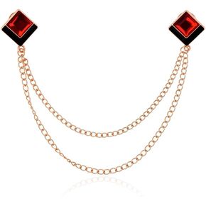 Geometric Gem Lapel Pin Brooch Gemstone Layered Hanging Chain Collar Pins Geometric Layered Chain Brooch for Business Banquet in Kuwait