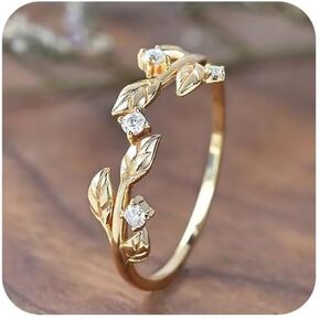 18K Gold Floral Vine Ring – Delicate Twig-Inspired Band with Cubic Zirconia, Dainty Stackable Finger Ring for Women, Minimalist Nature-Inspired Jewelry Sze 6 in Kuwait