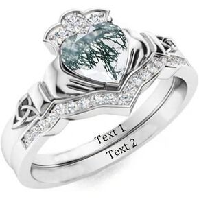 Natural Moss Agate Ring Set for Women 925 Sterling Silver Claddagh Rings Irish Celtic Knot Claddagh Ring with Moissanite, Wedding Brand Jewelry Gift for Her in Kuwait