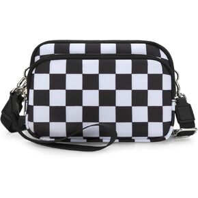 DOB SECHS Small Checkered Wristlet Wallets Crossbody Phone Bag for Women Cross Body Clutch Wallet, RFID Credit Card Holder Front Pocket Checkerboard Nylon Hand Bag Purse for Travel | checkered bag, 2 straps in Kuwait