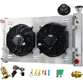 Aluminum Radiator for 1988-1997 Chevy/GMC C1500 C2500 C3500 K1500 K2500 K3500 5.0L 5.7L V8 4.3L V6 Cheyenne Silverado Sierra Scottsdale 3 Row Crossflow Radiators Shroud 2 X 12" Fans Relay in Saudi Arabia