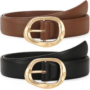 TRIWORKS 2 Pack Leather Belts for Women Fashion Waist Belt with Liquid Shapes Women Belt for Jeans Pants Dresses in Kuwait