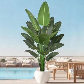 Artificial Bird of Paradise Tree 7FT with 19 Leaves Lifelike Tall Large Faux Thick Banana Leaf Tropical Floor Plant 84 Inch Black Pot for Indoor Home Office Poolside Porch Store Corner Decor in Kuwait