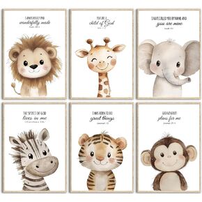 6Pcs Nursery Bible Verse Animal Wall Art Cute Woodland Animals Christian Picture Wall Decor Lions Elephant Giraffe Poster Print Artwork for Classroom BabyBedroom Boys Girls Home Decoration Unframed in Saudi Arabia