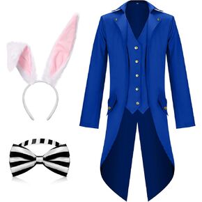 Geyoga Easter Men Rabbit Costume Include Steampunk Vintage Tailcoat Jacket Bunny Ears Bow Tie for Easter Party in Kuwait