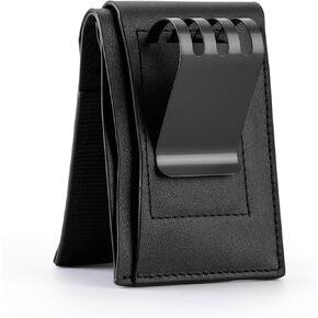 محفظة رجالية مدمجة وحامل بطاقات من الجلد الأصلي مع مشبك نقود ومحفظة جيب أمامية صغيرة نحيفة (مشبك عادي أسود) in Kuwait