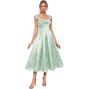 Tea Length Satin Prom Dress for Women Spaghetti Straps A Line Midi Dress Pleated Formal Evening Gown with Pockets in Kuwait