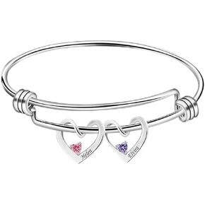 أساور اسم مخصص مع 1-5 قلوب محاكاة جوهرة الحرة محفورة قلوب شخصية سحر الإسورة أساور للنساء هدية فريدة من نوعها لأمي الجدة وصيفة الشرف ابنة عيد الميلاد عيد الميلاد in Kuwait