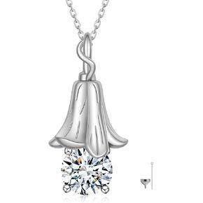 Moissanite Urn Necklace for Ashes 925 Sterling Silver Flower Urn Necklaces for Women Cremation Keepsake Necklace with 1 Ct Moissanite Stone Jewelry Gifts for Women in Saudi Arabia