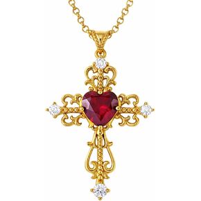 Cross Necklace for Women – Lab Grown Sapphire or Ruby with Moissanite, Rhodium or Gold Plated 925 Sterling Silver, Elegant Faith Inspired Gift in Kuwait