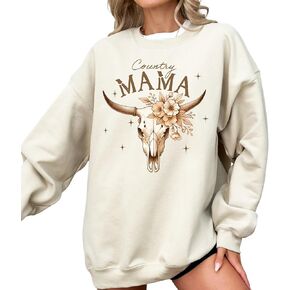 FITIN Unisex Country Mama Cow Skull Floral Graphic Sweatshirt – Western Boho Crewneck Pullover in Kuwait