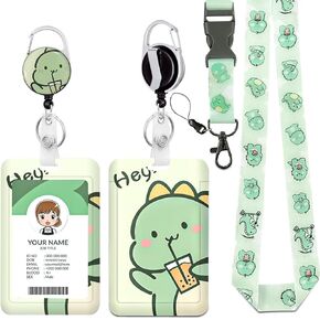 HL Hope&Luck Cute Dinosaur Lanyards for Id Badge Holder with Retractable Badge Reel Clip, Green Dinosaur ID Card Holder with Breakaway Lanyard, Nurse Teacher Office Gifts in Saudi Arabia