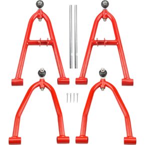 Front Upper & Lower A-Arms +3" Wider for 2003-2004 Suzuki LTZ400/ Kawasaki KFX400, Adjustable Camber & Toe, Extended Width Suspension Arms, Red Powder Coated Finish in Kuwait