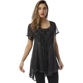 قميص تونيك علوي مطرز بأكمام شبكية فضفاضة من Riviera Sun in Kuwait