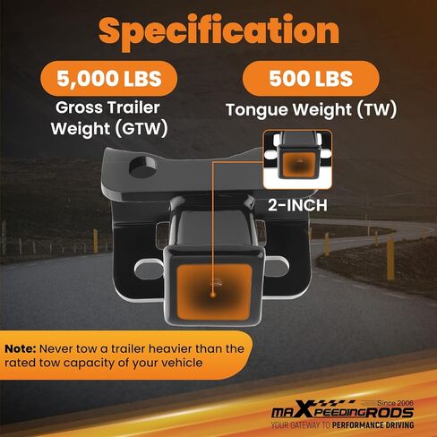 جهاز استقبال وصلة المقطورة maxpeedingrods فئة 3، جهاز استقبال 2 بوصة، وصلة سحب خلفية لسيارة Land Rover LR4 2010-2016، لسيارة Range Rover Sport 2006-2013، 5000 LBS GTW (أسود) in Saudi Arabia