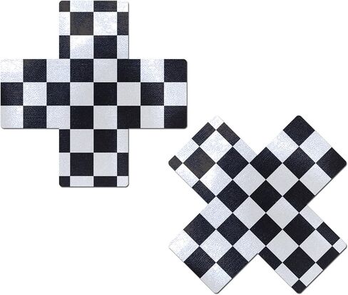 Plus X: Black & White Checker Cross Nipple Pasties by Pastease o/s in Kuwait