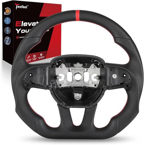 Steering Wheel, Full Leather D-Shaped Flat-Bottom Steering Wheel for Dodge/Jeep Grand Cherokee/SXT/GT/RT/SRT/HELLCAT 15-24, Perforated Leather Grip, Premium Replacement Auto Steering Wheel in Kuwait