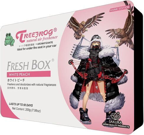 YirehStore معطر هواء TreeFrog Fresh Box White Peach 4 عبوات، إصدار الرسوم المتحركة، تصميم أنيق ورائحة أكثر جرأة على مركز وحدة التحكم in Kuwait