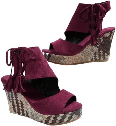 Ladies' casual wedge sandals with fish-mouth design, high heels, large size, fashionable tassels, solid color high heels in Saudi Arabia
