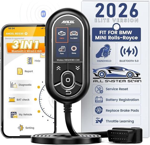 ANCEL BD330 Battery Registration Scan Tool Fits for BMW/Mini/Rolls Royce, Full System OBD2 Scanner Bluetooth Diagnostic Tools, Car Code Reader for iOS & Android, EPB/ETC/Oil Reset in Kuwait