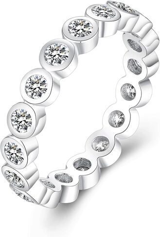 IMOLOVE Moissanite Wedding Bands for Women, Trendy 1 Carat Stackable Eternity Bezel Set Band Rings Everyday Fashion Silver Moissanite Rings for Women with 18K White Gold Plated Size 5-10 in Kuwait