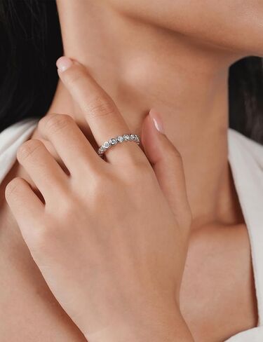 IMOLOVE Moissanite Wedding Bands for Women, Trendy 1 Carat Stackable Eternity Bezel Set Band Rings Everyday Fashion Silver Moissanite Rings for Women with 18K White Gold Plated Size 5-10 in Kuwait