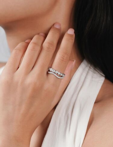 IMOLOVE Moissanite Wedding Bands for Women, Trendy 1 Carat Stackable Eternity Bezel Set Band Rings Everyday Fashion Silver Moissanite Rings for Women with 18K White Gold Plated Size 5-10 in Kuwait